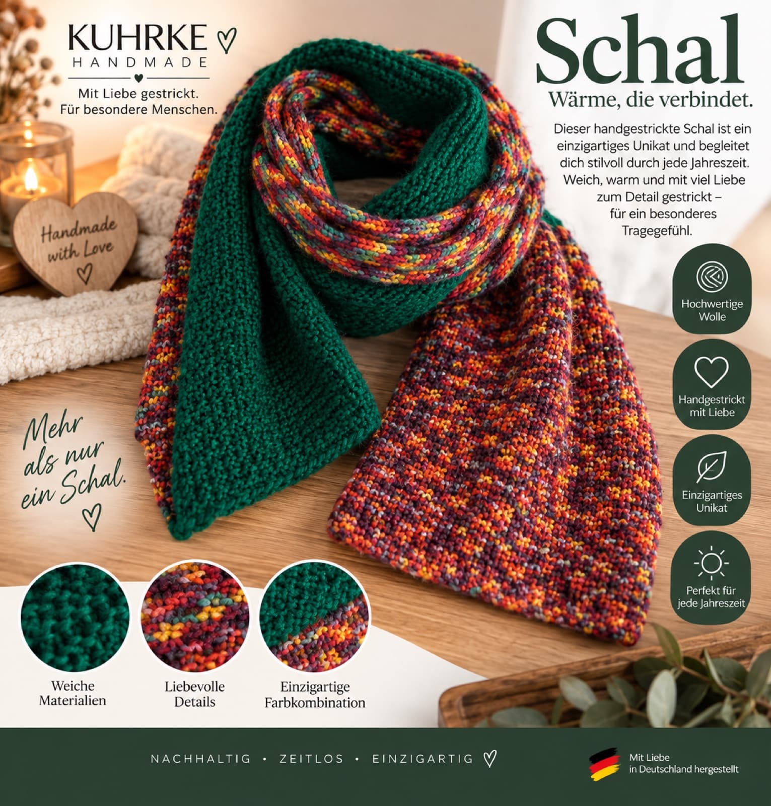 KUHRKE Handmade Schal, handgestrickt
