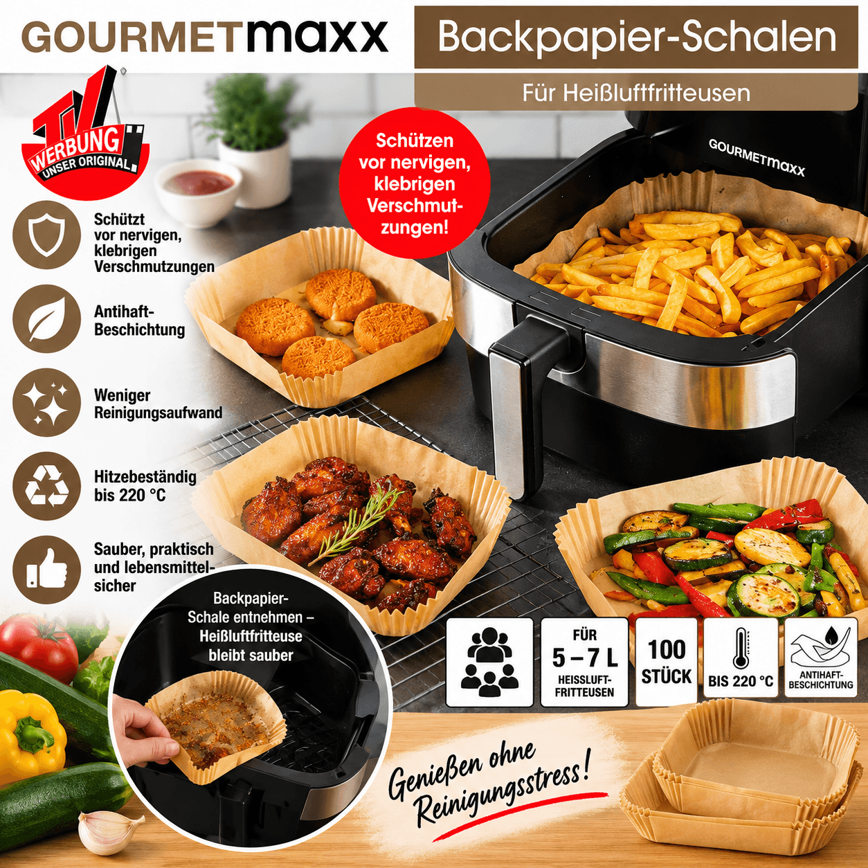 Gourmetmaxx Backpapier-Schalen 100 Stück