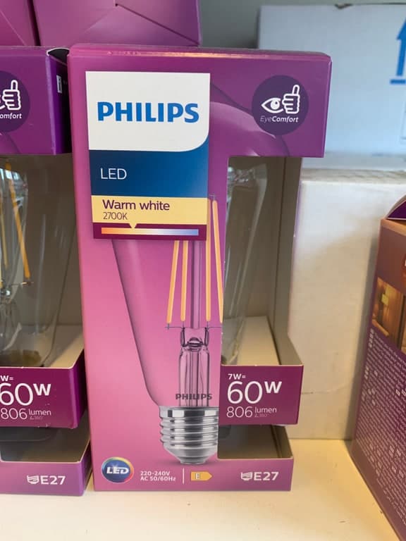 Philips LED E27 7W (60W) 2700K Warmweiß 806lm Filament