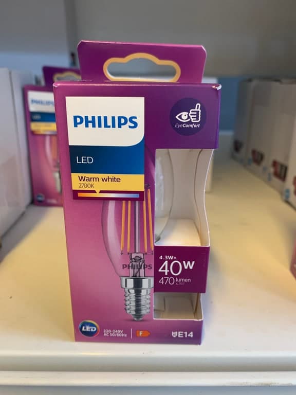 Philips LED E14 4.3W (40W) 2700K Warmweiß 470lm Filament Kerze