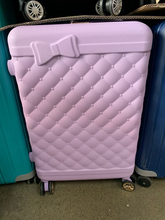 Hartschalen-Koffer Trolley flieder-rosa Steppmuster mit Schleifen-Applikation (Damen-Reisekoffer)