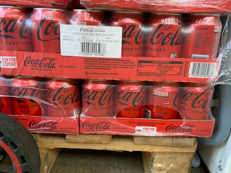 Coca-Cola Zero Sugar 24×0,33 L Dosen-Tray (Export-Variante, dänische Beschriftung)