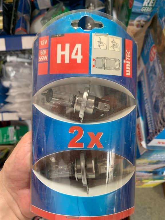 Nigrin 2× Auto-Halogenlampe H4 (Doppelpack-Blister, blauer Karton, Barcode 4008153778384)