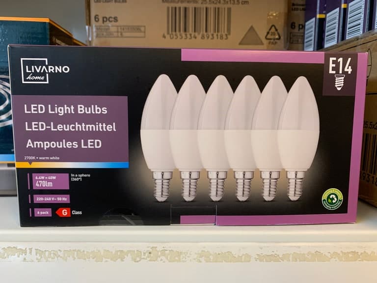Livarno Home LED-Leuchtmittel E14 Kerze 6.4W (40W) 2700K Warmweiß 470lm 6er-Pack (Lidl)