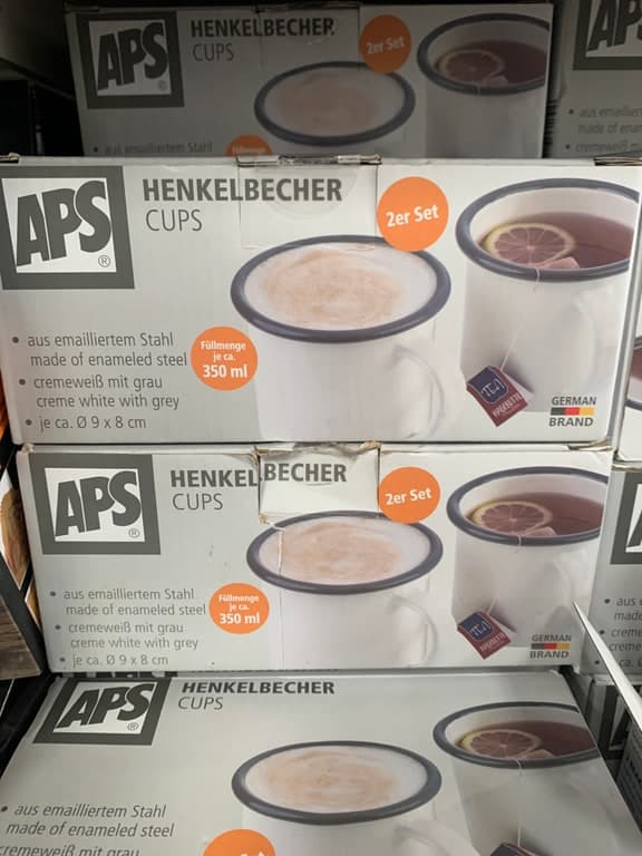 APS Henkelbecher Cups 2er-Set Emaille-Stahl 350ml ø9×8cm cremeweiß/grau (German Brand)
